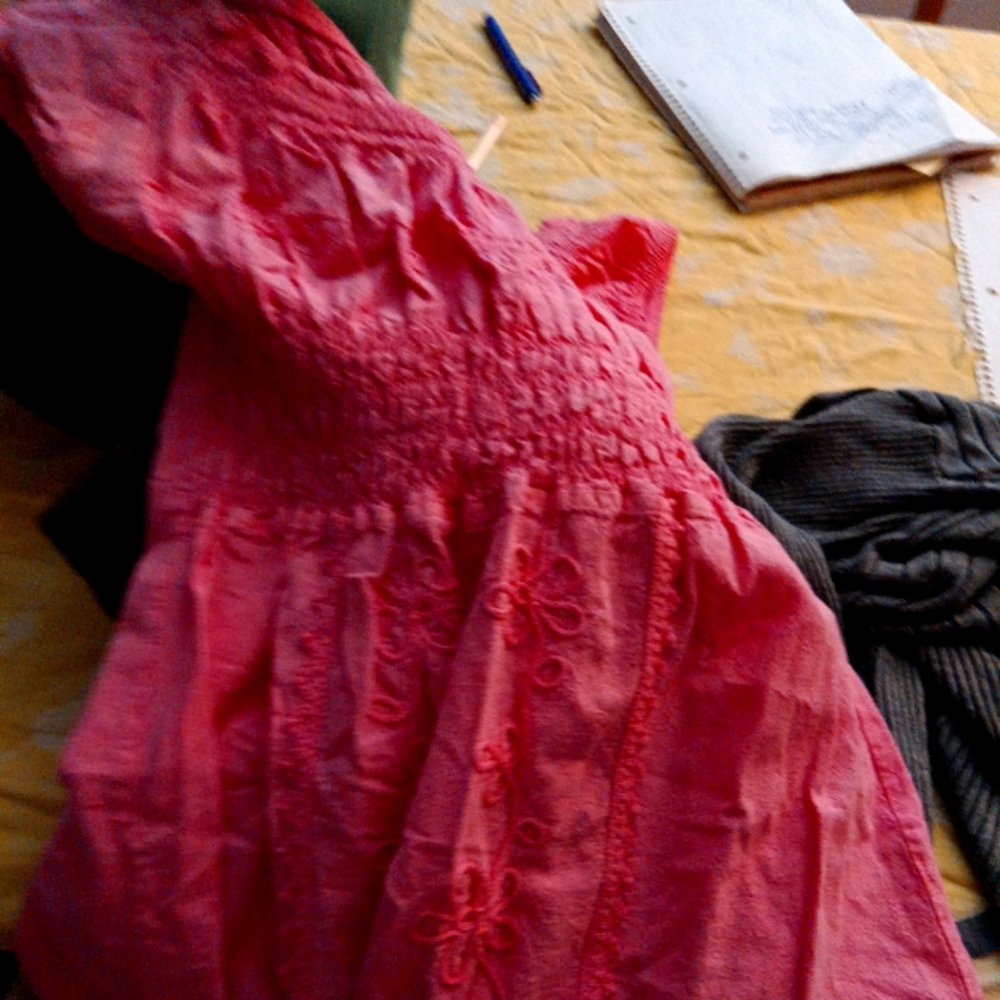 Hot pink cotton embroidered dress, size Women's M